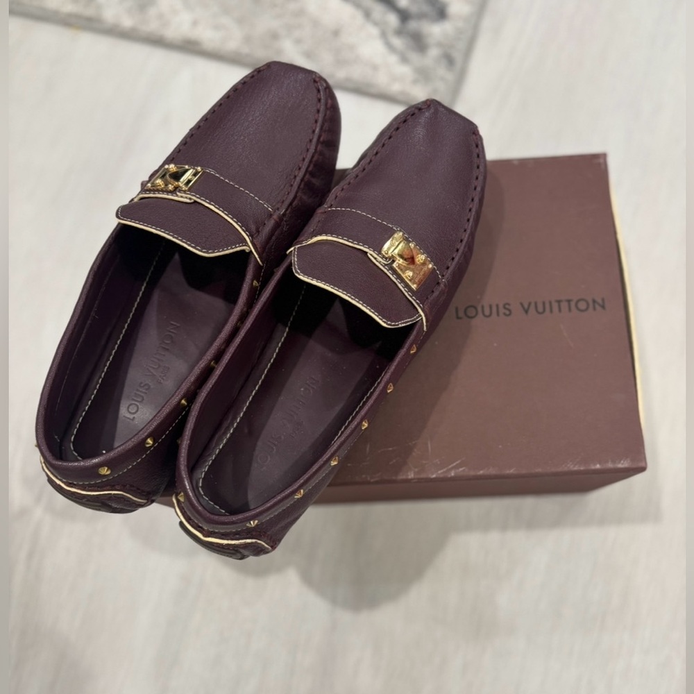 Louis Vuitton Studded Leather Loafers – Burgundy (Size 40) Lumbars